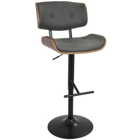 Lumisource Lombardi Adjustable Swivel Barstool in Walnut with Grey Faux Leather BS-JY-LMB WL+GY
